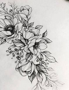 a pencil drawing of flowers on paper