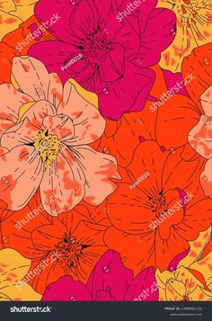 an image of colorful flowers on yellow and pink background stock photo - royaltyvector