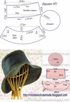 an image of a hat with measurements for the top and bottom part, as well as how to sew it