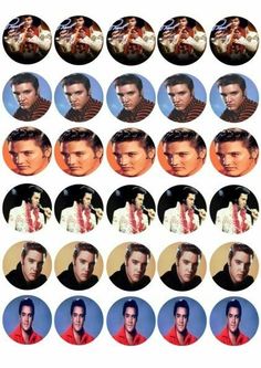 elvis presley buttons are arranged in rows to show the faces and shoulders of elvis presley