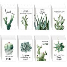 six cards with cactus and succulents on them