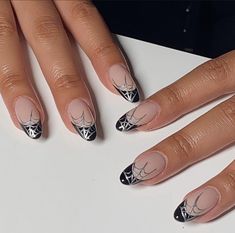 Black French Tip Almond Nails, Black French Tip Almond, Nails Silver Chrome, French Tip Short, Spiderman Nails, Tip Almond Nails, French Tip Almond Nails, French Tip Almond, Black Chrome Nails