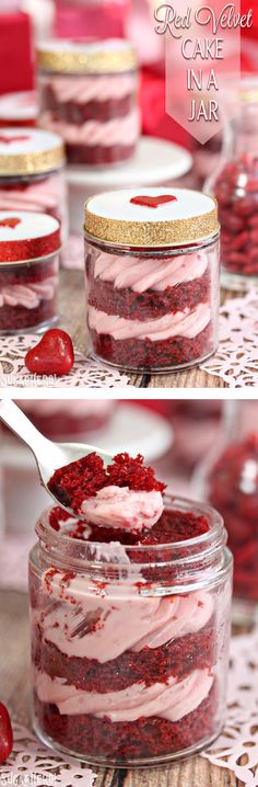 red velvet cake in a jar