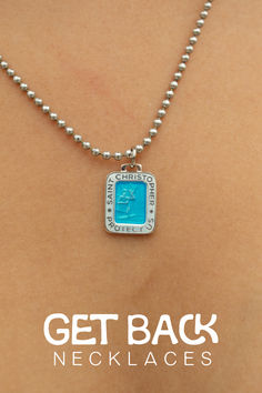 Our best selling St. Christopher surf necklaces now with a rectangle pendant!

 - 17mm x 14mm rectangle pendant

- 24" ball chain, can be cut to any length

- Durable silver plating with Get Back stamped on the back Rectangle Pendant, A Rectangle