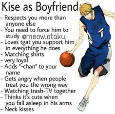 an anime character with a basketball ball in his hand and the words, kiss as boyfriend