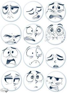 cartoon faces drawn on buttons with different expressions