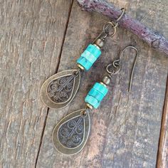 Antiqued Brass and Turquoise Sunburst Coin Dangle Earrings – Rustica Jewelry Bohemian Rustic, Dangle Earrings Boho, Turquoise Earrings Dangle, Simple T Shirt, Summer Earrings, Subtle Elegance, Teardrop Dangle Earrings, Summer Earring, Turquoise Stones