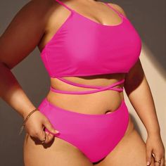 New. Still In Shein Bag Cross-tied Swimwear For Vacation, Pink Crisscross Swimwear For Summer, Pink Crisscross Straps Swimwear, Pink Crisscross Strap Beachwear Swimwear, Pink Bathing Suits, White Bandeau, Swimsuit Beach, Beach Skirt, Beach Swimsuit