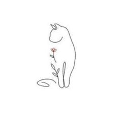 a drawing of a cat with a flower in its mouth