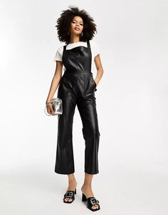 Never Fully Dressed PU overalls in black | ASOS Fall Overalls With Adjustable Straps, Casual Black Jumpsuits And Rompers With Adjustable Straps, Black Summer Overalls With Adjustable Straps, Black Overalls With Adjustable Straps For Summer, Chic Black Overall Jumpsuit, Trendy Overalls With Suspenders For Workwear, Fall Workwear Overalls With Suspenders, Fall Overalls With Suspenders For Workwear, Suspenders Jumpsuits And Rompers For Workwear In Fall