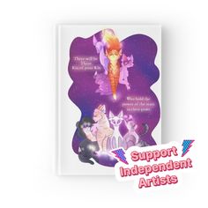 a book with an image of cats and unicorns on the cover, surrounded by words that read support independent artists