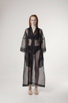 Tailored transparent slightly oversized black silk organza kimono. Relaxed fit. Composition: 100% silk Care: Dry clean only Made in Latvia Sizes: S/M/L Models measurements: Height 173cm, Bust 82 cm, Waist 60 cm, Hips 88 cmModel wears size S Shipping: This garment is in stock and will be shipped within 5 - 8 working days from Latvia Organza Clothing, Organza Kimono, Transparent Kimono, Raw Silk Fabric, Gorgeous Clothes, Oversized Dress, Silk Organza, Kimono Dress, Natural Silk