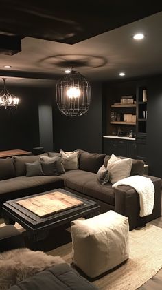 a living room filled with furniture and lights