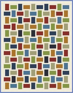 a square and rectangle pattern in shades of blue, green, red, yellow and brown