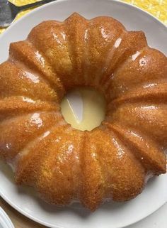 a bundt cake sitting on top of a white plate