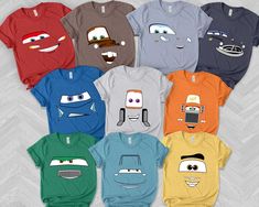 Cars Face Outline Family Matching Shirt, Birthday Crew, Cars Group Shirt, Family Vacation Shirt, Cars Shirt, Cars Shirt BXJ420 👏CONGRATULATIONS You have found an online shop with reasonable prices, amazing quality, and fast shipping  We offer shirts for VACATIONS, HOLIDAYS, EVENTS, FAMILY REUNIONS, BIRTHDAYS, MOTHER'S DAY, FATHER'S DAY, GRADUATIONS, FUNNY T-SHIRTS as well as CUSTOM T-SHIRTS.  💖Description💖  --About this T-shirt--  👉Our Adult Unisex T-Shirt brand is BELLA CANVAS Available in size: XS, S, M, L, XL, 2XL, 3XL, 4XL, 5XL - 100% Airlume combed and ringspun cotton (fiber content may vary for different colors) - Light fabric (4.2 oz/yd² (142 g/m - Retail fit - Tear away the label - Runs true to size  👉Our Youth Unisex T-Shirt brand is Gildan-Kids Heavy Cotton Tee - 100% Cotton Face Outline, Car Shirts, Family Vacation Shirts, Family Reunions, Group Shirts, Funny T Shirts, Vacation Shirts, Jersey Tee, Matching Shirts