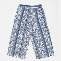 Nwt H&M Divided Pants Women Blue And White Floral Cropped Zip Straight Comfy Size 8 Smoke-Free And Pet Free Home Fast Shipping Please Make An Offer Bohemian Blue Printed Bottoms, Bohemian Style Printed Blue Bottoms, Blue High-waist Printed Bottoms, Blue High Waist Printed Bottoms, Blue Printed Beach Pants, Blue Floral Print Long Pants, Blue Printed Wide Leg Bottoms, Beach Pants With Printed Blue Design, H&m White Wide Leg Pants