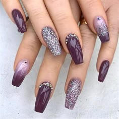 Cuffin Nails, Unghie Sfumate, Nails Elegant, Ombre Glitter, Purple Nail Designs, Diy Acrylic Nails, Purple Nail, Nail Designs Glitter, Coffin Nails Designs