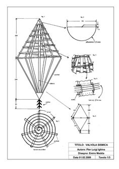 an architectural drawing shows the structure and construction details for a large, triangular structure that is made out of wood