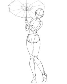 a drawing of a woman with an umbrella in her hand and the shape of a body