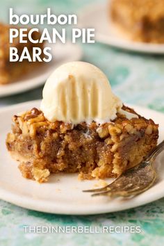 bourbon pecan pie bars with ice cream on top