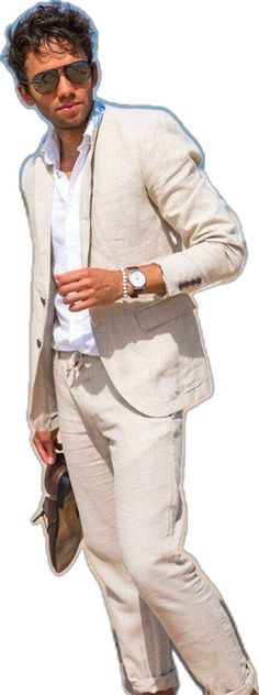 Classic Summer Sets For Groom, Beige Summer Blazer With Button Closure, Summer Beige Blazer With Button Closure, White Long Sleeve Summer Suits, Beige Spring Suits With Button Closure, Beige Spring Suit With Button Closure, Beige Single Breasted Summer Suits, Spring Beige Suits With Button Closure, Classic Summer Wedding Blazer