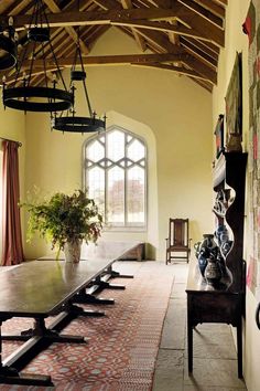 a long table sitting in the middle of a room