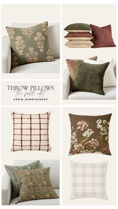 pillows are shown in different styles and colors