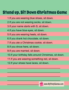 a christmas poem with the words stand up, sit down and play games on it