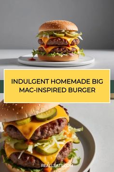 Double-stacked burger with lettuce, cheese, and pickles on a sesame seed bun. Homemade Big Mac, Dill Pickle Slices, American Burgers, Pickle Slices, Beef Patties, Crispy Fry, Homemade Burgers, Special Sauce, Pickle Relish