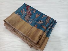 Kalamkari Blouse, Tussar Silk Sarees, Hand Painted Designs, Painted Designs, Tussar Silk Saree, Pattu Saree, Pattu Sarees