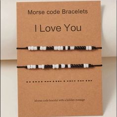 Morse Code 2 Pack Couples / Friends I Love You Bracelets. ** Brand New ** - Non Smoking Home. - Original Packaging. - Non Smoking Home. - Super Cute! - Adjustable. Bundle And Save I Love You More Bracelet, Mains Couple, Morse Code Bracelets, Code Bracelets, Code Morse, Bead Decor, Bracelet Couple, Morse Code Bracelet, Diy Bracelet Designs