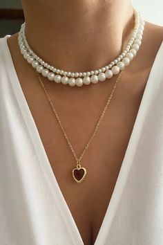 First class coatings are used in our products, they are anti-allergic and harmless to human health.  Glass pearls are used, metal parts are gold plated.  The length of the pearls is 13,4 inch, the chain with the heart figure is 17,7 inch. Trendy Pearl Jewelry For Valentine's Day, Trendy Valentine's Day Pearl Jewelry, Trendy Pearl Chain Jewelry For Valentine's Day, Gold Pearl Heart Necklace For Valentine's Day, Valentine's Day Gold Pearl Heart Necklace, Gold Pearl Heart Necklace As A Gift, Gold Pearl Heart Necklace, Valentine's Day Gift Heart Necklace With Pearl Chain, Pearl Gold Chain