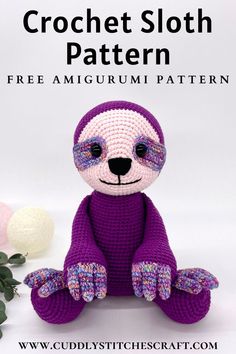 Free crochet sloth pattern, Amigurumi sloth pattern Amigurumi Sloth, Sloth Pattern, Crochet Sloth, Crochet Toys Free, Crocheted Toys, Easy Crochet Animals, Crochet Patterns Free Beginner, Crochet Teddy Bear Pattern