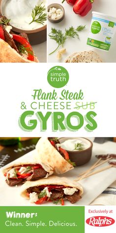 an advertisement for a gyro restaurant with images of food and ingredients on it