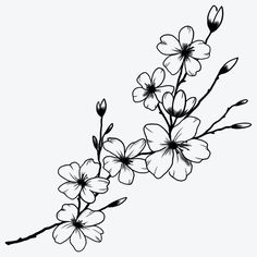 black and white drawing of flowers on a branch