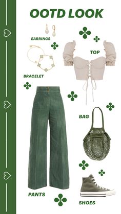 Green Ootd Aesthetic, Green Based Outfits, Spring Green Outfits, Old Money Green Outfit, Green And White Clothes, Green Jeans Outfit Aesthetic, Cute Green Outfits, Softie Girl, Green And White Outfit