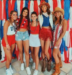 Red White And Blue Bachelorette Party Outfit, Red White And Blue Themed Party, Usa Outfit Ideas Spirit Week, American Theme Outfit, Patriotic Dress Up Day For School, Usa Hoco Theme, America Dress Up Day Spirit Week, America Party Outfit, Fourth Of July Spirit Week