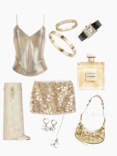 Fame Outfits, Elegantes Party Outfit, Light Outfits, Bday Fits, Night Fits, Gold Outfit