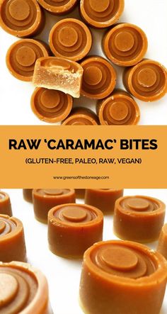 raw caramel bites with text overlay that reads raw caramel bites gluten free paleo, raw vegan