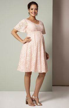 Edith Kimono Maternity Dress in Seashell Pink by Tiffany Rose Chic Flowy V-neck Maternity Dress, Feminine Pink V-neck Dress For Beach, Feminine Pink V-neck Maternity Dress, Summer Maternity V-neck Dress, Pink V-neck Maternity Dress For Maternity Wear, Pink V-neck Maternity Dress, Maternity Dresses With Flutter Sleeves, Blush Flowy Short Sleeve Dress, Flowy Short Sleeve Maternity Dress