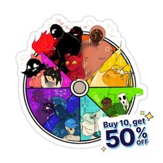 the cartoon characters are arranged in a circle with 50 % off on sale for each item