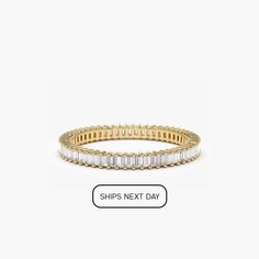 "Baguette Diamond Full Eternity Ring in 14k Solid Gold  / Stackable Diamond Eternity Ring for Women 0.75ctw by Ferkos Fine Jewelry Item Details  * Gold Kt: 14K (Please message me if you want 18K) * Custom Gold Color: Rose Gold, Yellow Gold, White Gold * Baguette Diamonds: 56 pcs 2 x 1 MM * Total CTW: 0.75 CTW (Size 6) * Diamond Color-Clarity: G Color Si Clarity * Setting Type: Prong If you have any additional questions about this ring, just hit the \"Message Ferko\" button and we will get back to you within a few hours. ▶ See more of our Diamond Rings - http://etsy.me/2lwKUl8 ▶ See our storefront here - http://etsy.me/2lUcVnH  ▶ All store sections here * Diamond Rings - http://etsy.me/2lwKUl8 * Diamond Earrings - http://etsy.me/2lyqVBP * Diamond Necklace - http://etsy.me/2mqa6O1 * Diamond Round Eternity Band With Baguette Diamonds, Luxury Stackable Baguette Cut Eternity Band, Classic Yellow Gold Eternity Band With Baguette Diamonds, Yellow Gold Emerald-cut Eternity Band With Baguette Diamonds, Yellow Gold Eternity Band With Baguette Diamonds, Yellow Gold Cubic Zirconia Baguette Cut Eternity Band, Anniversary Eternity Band With Baguette Diamonds, Anniversary Baguette Diamond Eternity Band Fine Jewelry, Emerald Cut Baguette Diamond Eternity Band In Yellow Gold