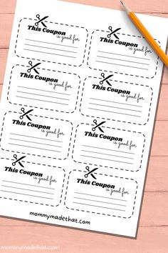 printable coupon labels with scissors on them and a pencil next to the paper