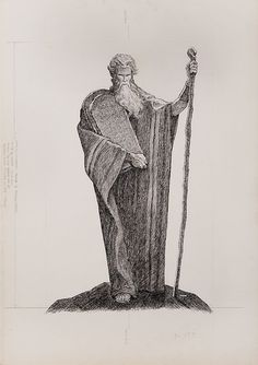 a drawing of an old man with a staff