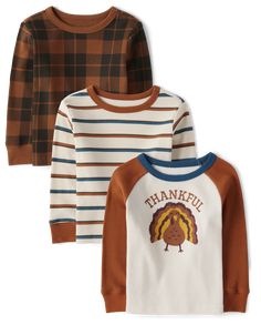 Made of 60% cotton/40% polyester waffle Pack of 3 tops includes: 1 top with raglan sleeves and 'Thankful' with turkey graphic design at front 1 top with allover plaid 1 top with allover stripes Rib-knit crew neck Long sleeves with rib-knit cuffs Imported. Baby And Toddler Boys Long Sleeve Thankful Thermal Top 3-Pack | The Children's Place Baby And Toddler Boys Thankful Thermal Top 3-Pack | Size 4T | Multi Clr | Cotton/Polyester Girls Thanksgiving, Hudson Baby, Heart Graphic, Thermal Top, Baby And Toddler, Boys Long Sleeve, Size 4t, Baby Size, Girls Long Sleeve