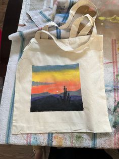 a tote bag sitting on top of a table