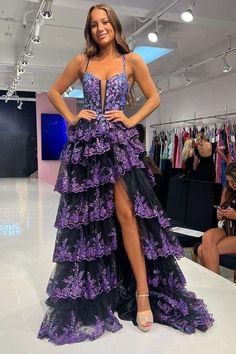 Layered Tulle Prom Dress, Purple Prom, Tulle Material, Rose Violette, Sequin Formal Dress, Wedding Dresses With Straps, Custom Size Dresses, Dresses 2024, Tulle Prom Dress