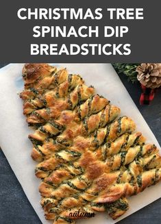 the recipe for spinach dip breadsticks is shown in three different pictures, including one