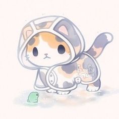 a cat in a space suit with a green frog